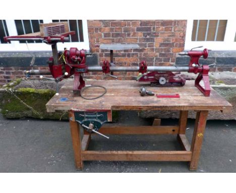 The major coronet wood working lathe on emir beech bench with a record bench vice & 1 h.p. single phase motor Condition repor