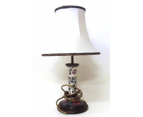 Moorcroft candlestick lamp with moorcroft shade Condition report: see terms and conditions