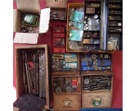 Group of model engineering tools and accessories including taps, dies, material and locomotive accessories. Condition report: