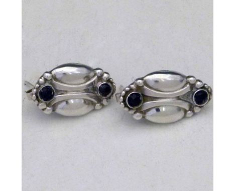 Pair of Georg Jensen 830s silver cufflinks, No22 converted to earrings, set with red paste, 21 x 13mm. Condition report: see 