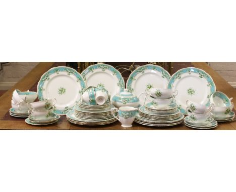 A Queen Anne bone china part tea and dinner service decorated in the Marilyn pattern, approximately 60 pieces.
