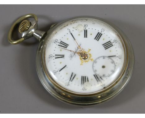A continental regulator pocket watch with white enamel dial Roman numeral markers, gold fingers and second subsidiary dial (A