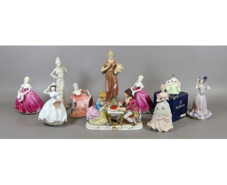 A collection of eight Coalport figurines to include ladies of fashion and the age of elegance, along with a continental group