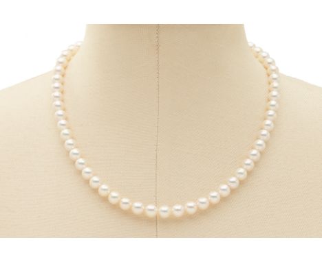 AN AKOYA PEARL NECKLACE (APPROX. 49 PEARLS) Approx. 49 Akoya pearls measuring 8mm  Marked 'Silver top GSV bottom patent' to t