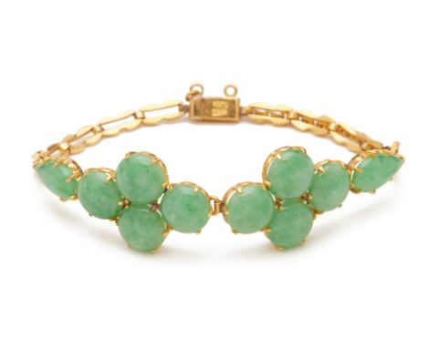 A ANTIQUE MULTI JADE CABOCHON BRACELET
From the collection of a prominent Singapore businesswoman
A antique bracelet with gol