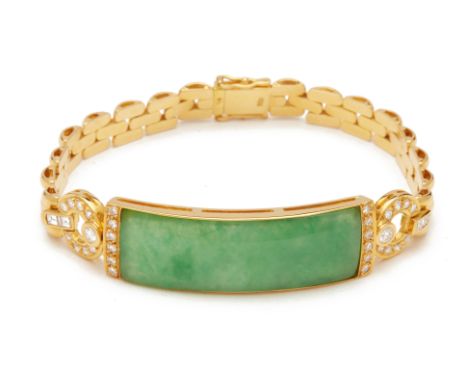 A ANTIQUE CURVED JADE PLAQUE AND DIAMOND BRACELET From the collection of a prominent Singapore businesswoman A antique bracel