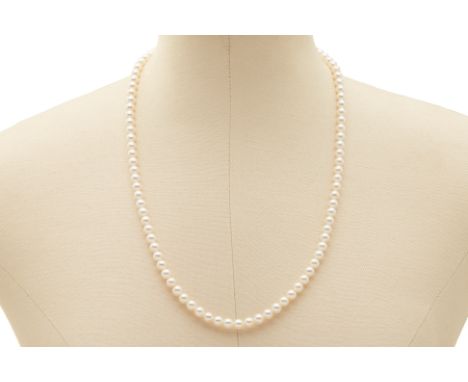 AN AKOYA SINGLE STRAND PEARL NECKLACE (APPROX. 95 PEARLS) Approx. 95 Akoya pearls measuring 6 to 6.5mm  The silver gilt clasp