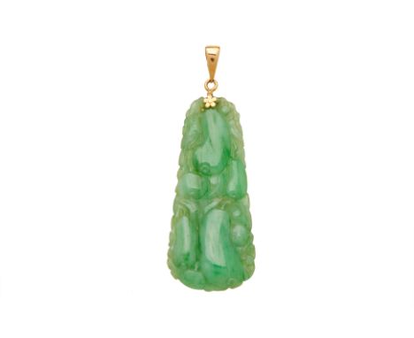 A JADE CARVED PENDANT
From the collection of a prominent Singapore businesswoman
A carved jade pendant depicting multiple gou