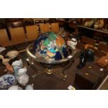 A large mother of pearl and gemstone inset globe o