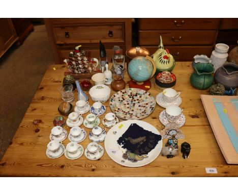 A quantity of miniature Royal Doulton and Royal Albert cup's and saucers; a Waterford crystal timepiece; a Chad Valley tin pl