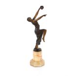 Joé Descomps, bronze figure of a dancing girl hold