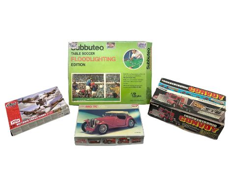 Subbuteo Floodlighting Edition set, Airfix model kit comprising 1/72 Victoria Cross Icons Special Edition Set, Corgi Truckert