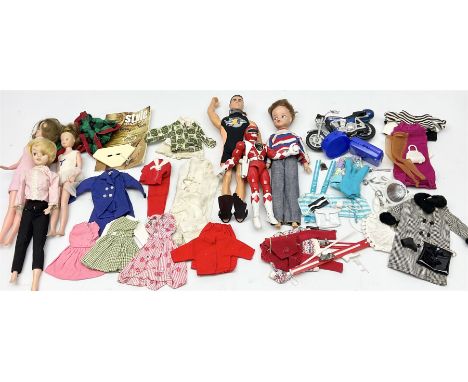 Four Tressy/Toots fashion dolls with quantity of clothing; Action Man swimming figure; Power Rangers Action Figure; and model