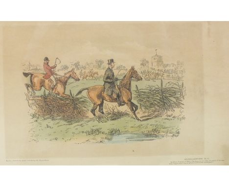 After H Alken, 'Fox Hunters', four framed coloured prints, each 25.5 x 33cm and another engraving, 'Hunting Sketches No.11', 