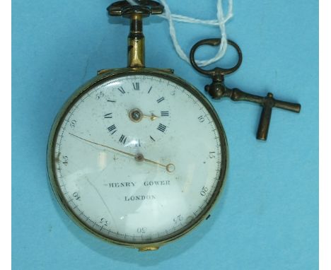 An 18th century open-face pocket watch by Henry Gower, London, the white enamel dial with subsidiary Roman hours and Arabic m