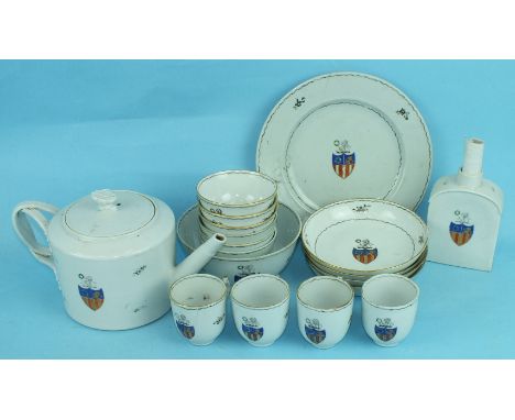 A late-18th century armorial porcelain tea service decorated with the arms of the Garland Family of Yorkshire, comprising: a 