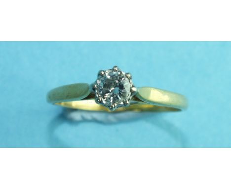 A solitaire diamond ring, claw-set a brilliant-cut diamond of approximately 0.3cts, in 18ct gold mount, size R, 2.4g.