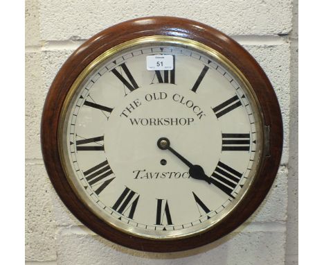 A Victorian mahogany wall clock, the circular restored enamel dial marked 'The Old Clock Workshop, Tavistock', with single fu