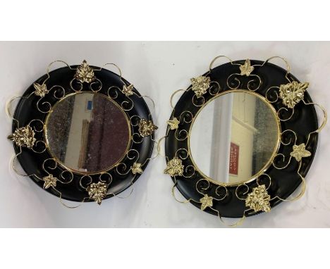 New/Old stock - Two vintage metal framed mirrors, 44cm diameter 