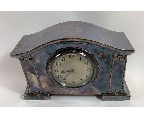 A 20th century Art Deco French silver plated mantle clock, 24cm long, 14cm high 