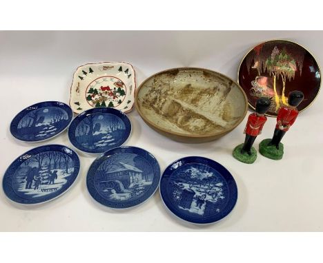 A collection of 20th century ceramics including five Royal Copenhagen plates, studio pottery bowl, Spode bowl, two Irish guar