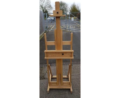 A modern ash artist's easel, 199cm maximum height x 56cm wide x 60cm deep
