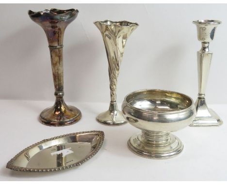 A footed silverspherical bowl (marks rubbed), together with a rope bordered silver navette shaped dish, A Marston &amp; Co, B