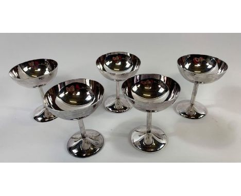 A set of five silver plated champagne coupes, marked to the bases R SOLA 100