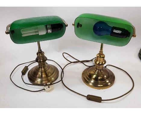 Two vintage bankers lamps, each with green glass shades