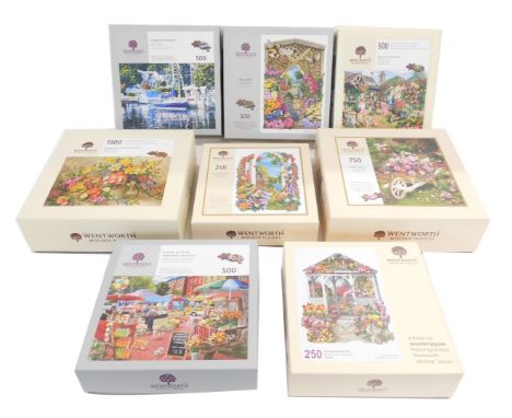 Eight Wentworth wooden jigsaw puzzles, to include B&amp;B, Glenny's Garden Shop, Harbour Springs, Lakeside Arbour, Garden Flo
