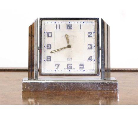 An Art Deco chrome desk clock, a square dial inscribed 'Robinson &amp; Co. Ltd., Singapore and Kuala Lumpur', with a Swiss ei