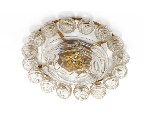 A 'Doria' sputnik glass ceiling or wall light,1970s, with a single row of glass balls, eight light fittings, and a central gl