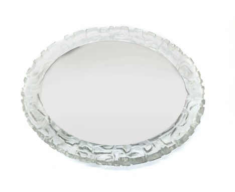 A Hillebrand mirror and moulded Perspex wall light,with an oval mirror, back-lit with six lights, mounted on a moulded Perspe