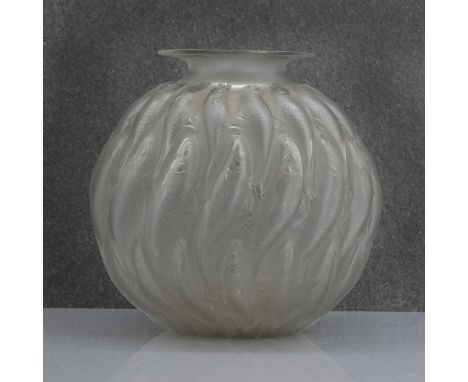 René Lalique (French 1860-1945),a 'Marisa' clear and frosted glass vase, introduced in 1927, moulded with a frieze of vertica