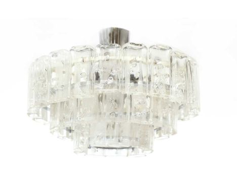 A Doria glass three-tier ceiling light,1970s, with hollow glass shades on the three tiers and fitted with six light fittings,