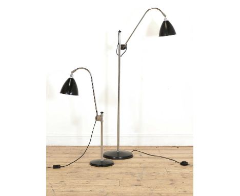 Two 'Bestlite' lamps, modern, originally designed by Robert Dudley Best, a table and a floor lamp, each with a raised chrome 