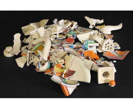 A collection of Clarice Cliff shards, (qty.)This collection of shards was gathered when the old factory was developed in Stok