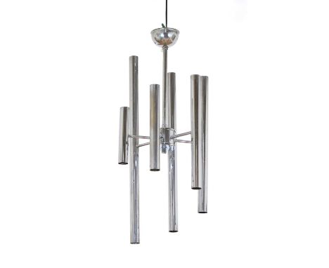 An Italian six-branch ceiling light,1970s, attributed to Scoliari, each branch with two light fittings, 34cm diameter76cm hig