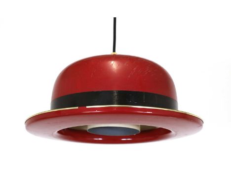A bowler hat pendant light, 1960s, designed by Hans-Agne Jakobsson for HAJ AB Markaryd, Sweden, labelled, 40cm diameter18cm h