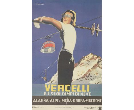 An Italian travel poster,1951, 'Vercelli e i Suio Campi di Neve', designed by Adalberto Campagnoli (Italian, 1905-1983), lith