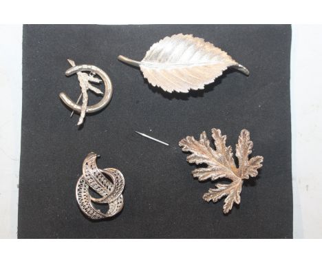 Four vintage Sterling silver brooches and pins 