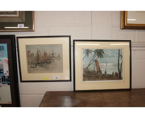 Halpern, pair of pencil signed limited edition etching depicting a harbour and a coastal scene 