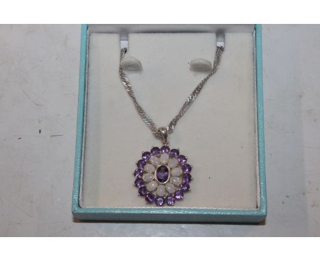 A Sterling silver amethyst and opal set necklace 