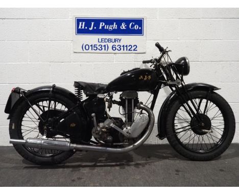 AJS model 12 motorcycle. 1936. 246cc.Engine no. 2336Engine turns over with good compression.Reg. TXS 689. V5 and continuation