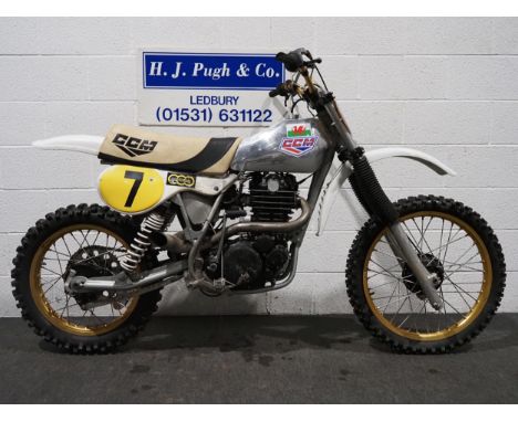 CCM scrambler. 1983. 500cc.Engine no. 1U6-005817Runs and rides, comes with Yamaha 500 XT engine. Recently raced. Needs a back