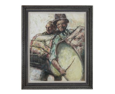 William Conor RHA RUA ROI (1881-1968) Lambeg Drummers Oil on board, 76 x 62cm (29 x 24½'') Signed   William Conor was born in