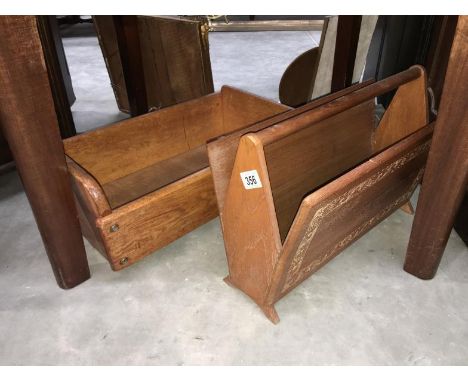 A teak magazine rack and oak trough