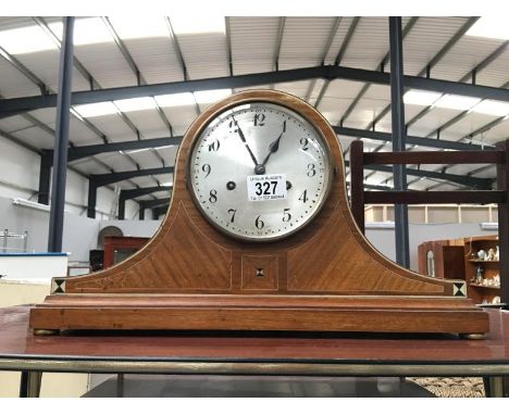 An inlaid oak Napoleon hat mantel clock
