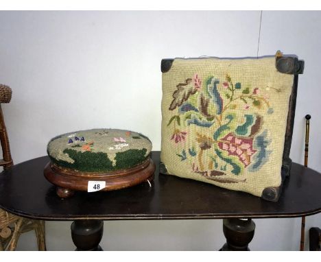A foot stool and a tapestry topped stool