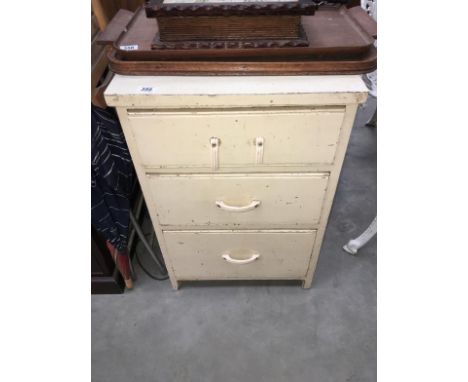 A 3 drawer painted chest full of tools